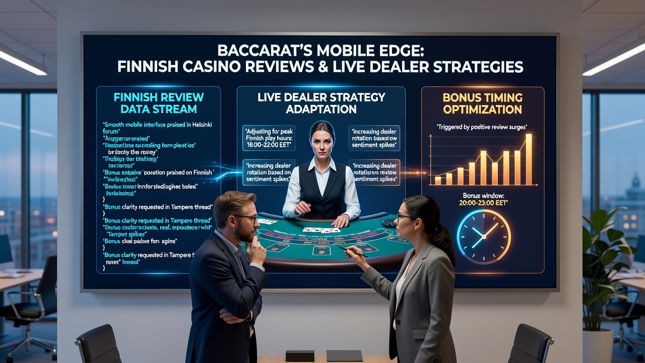 Mobile screen displaying baccarat live dealer table alongside Finnish review summaries and active bonus timers